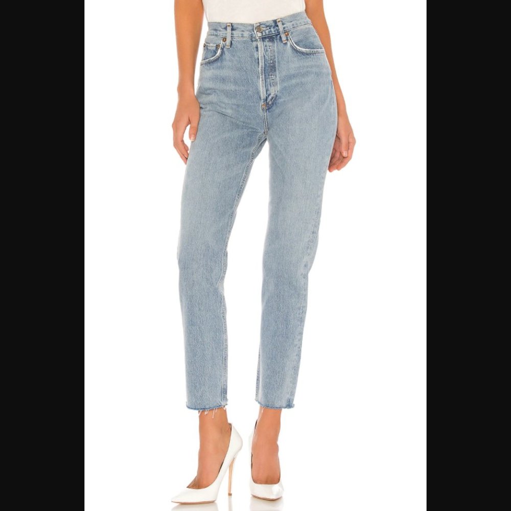 AGOLDE Remy High Rise Straight Jean Renewable Light Wash Raw Hem Womens Size 24